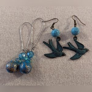 Bluebird earrings & Blue globe earrings bundle of 2 pairs COSTUME JEWELRY